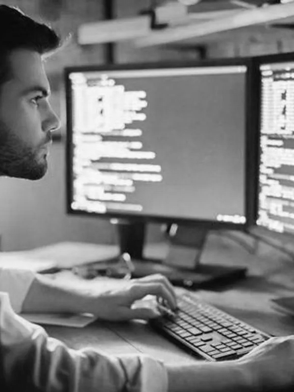 Software developer working at a computer